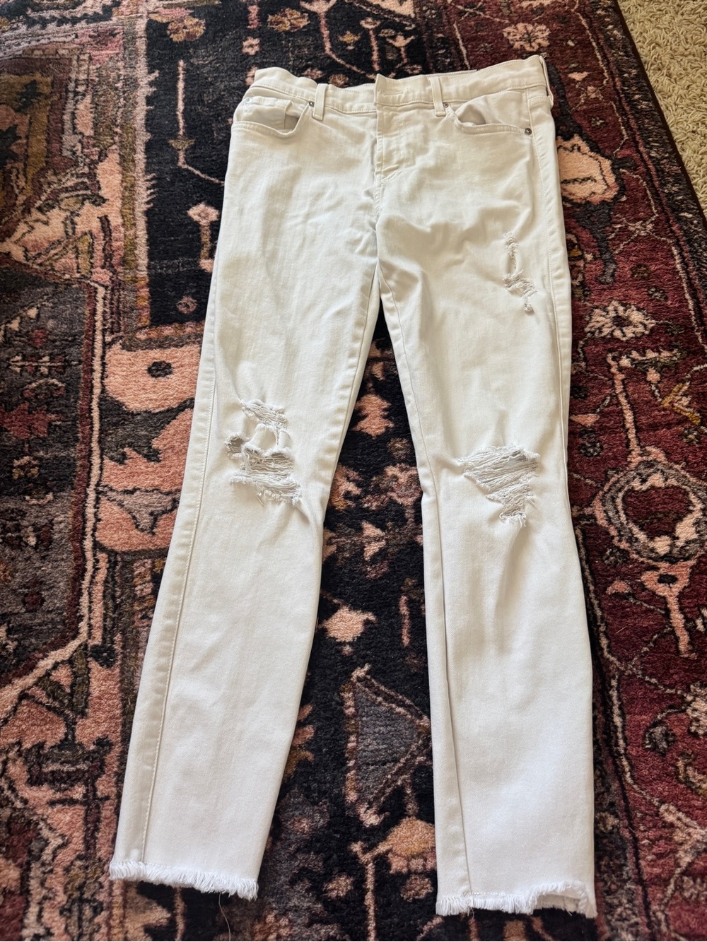 7 for all mankind White Distressed Skinny Jeans with Raw Hem